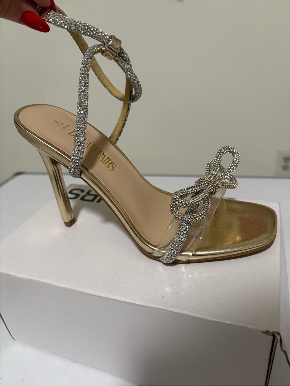 Dream Pairs Gold Rhinestone Bow Stiletto Sandal
